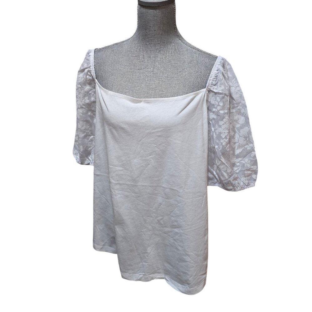 NY & Co Women's White Short Puff Sleeves Tee Shirt XXL NWT